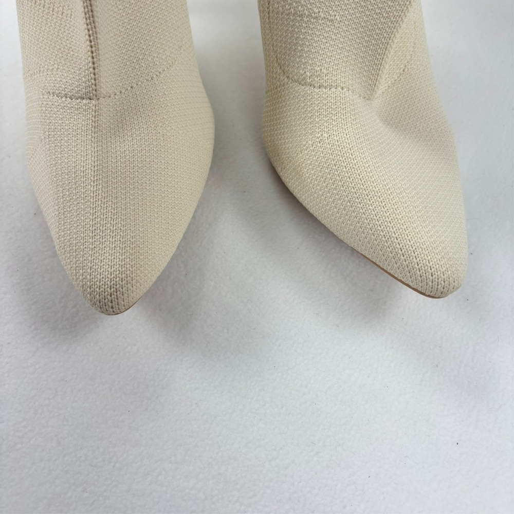 Knit Pointed Toe Sock Booties Stiletto Ivory Cream 4.5" High Heels Size 8.5 - Picture 13 of 14